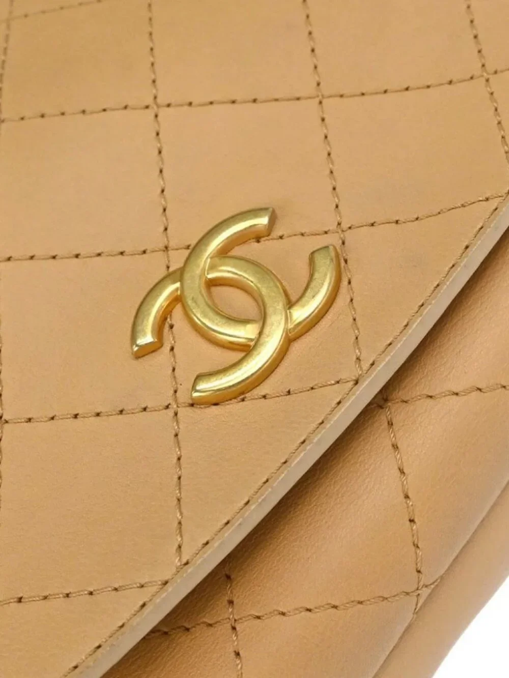 Chanel Beige Calfskin Saddle Double Flap Messenger Shoulder Bag